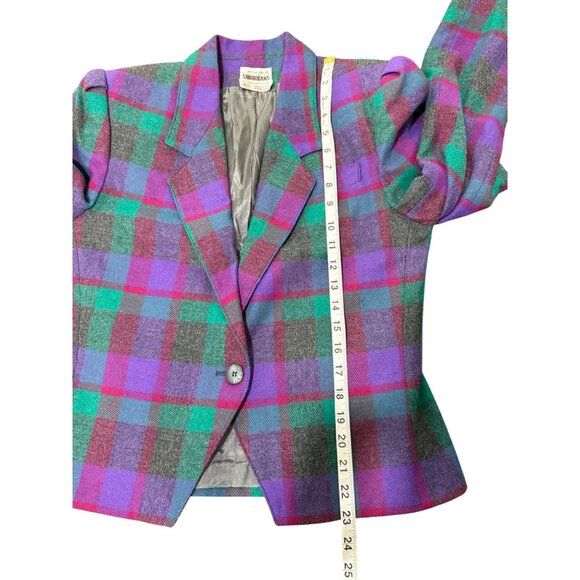 Country Suburbans Womens Wool Plaid Blazer Vintage 80s 90s Purple Green Size 8 - Picture 6 of 6
